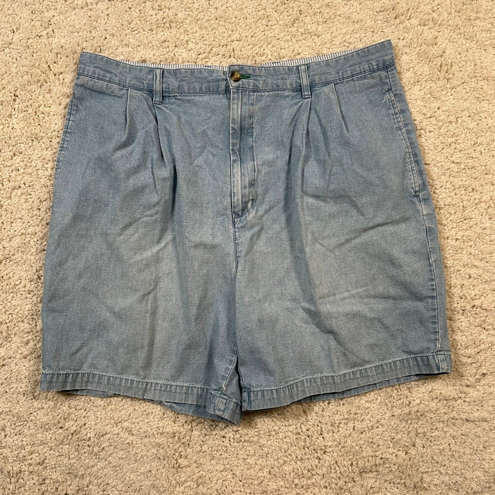 Vintage Tommy Hilfiger Shorts 38 Blue Linen Cotton Pleated Light Wash Denim